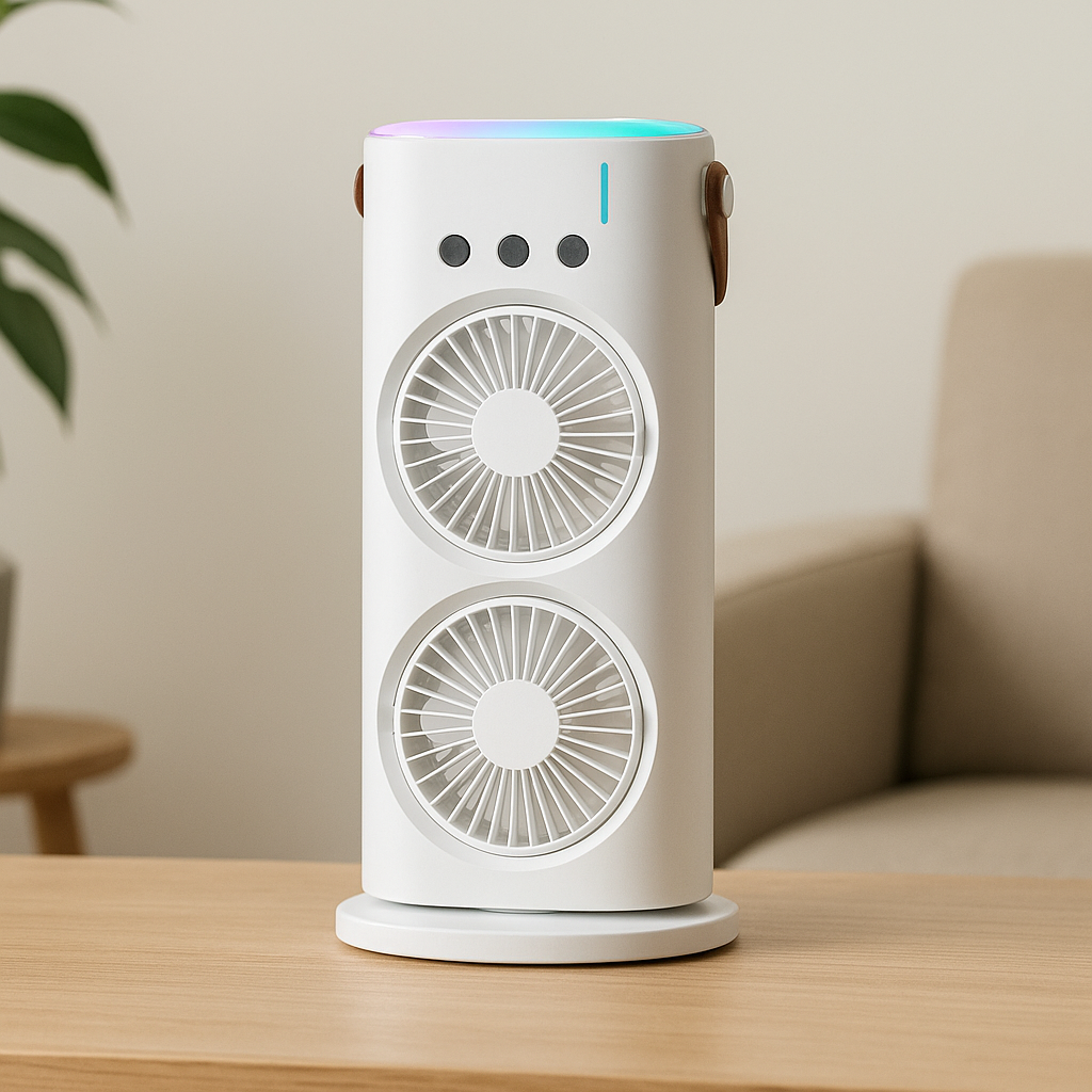 Double Fan Mist Cooler Auto Rotate 3 Speed Dual Fan Cooler Water Spray