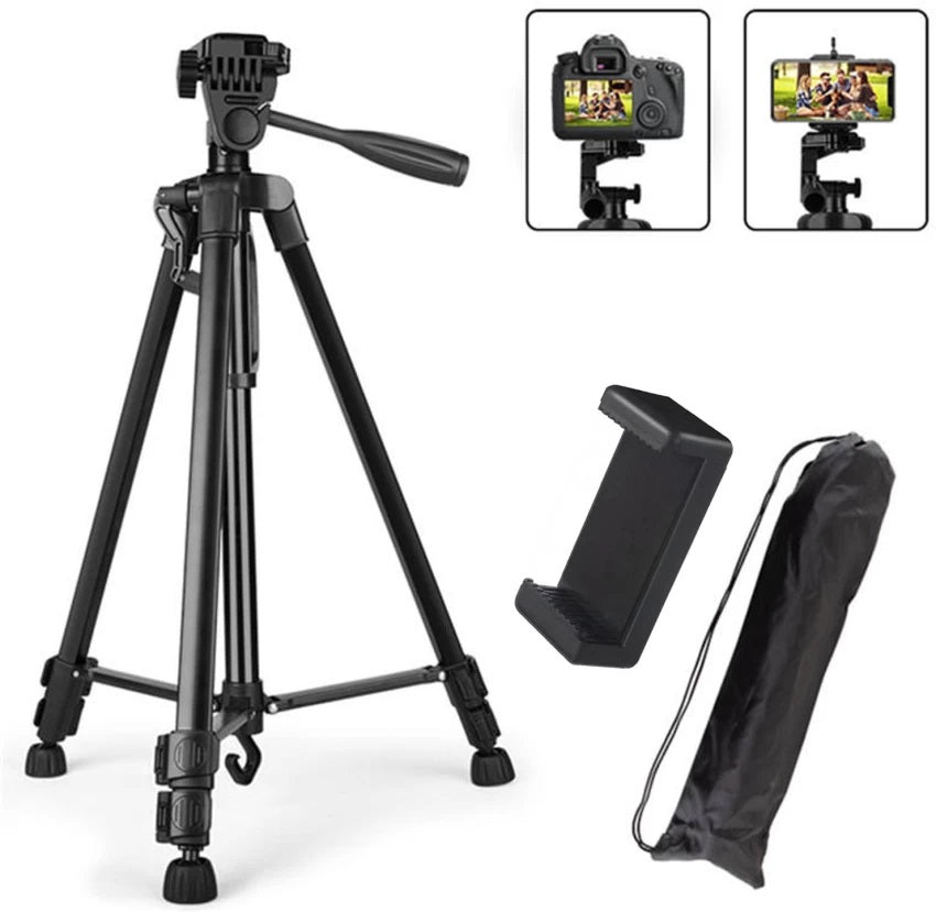 3366 ALUMINIUM TRIPOD STAND (55-INCH) WITH MOBILE PHONE HOLDER.