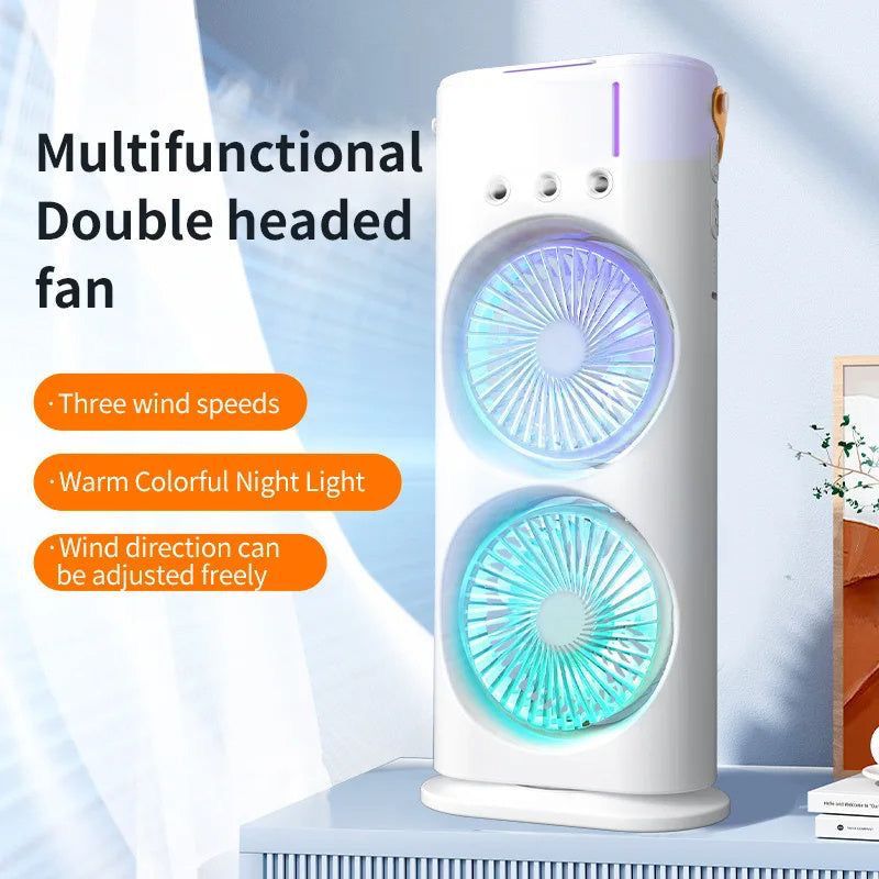 Double Fan Mist Cooler Auto Rotate 3 Speed Dual Fan Cooler Water Spray