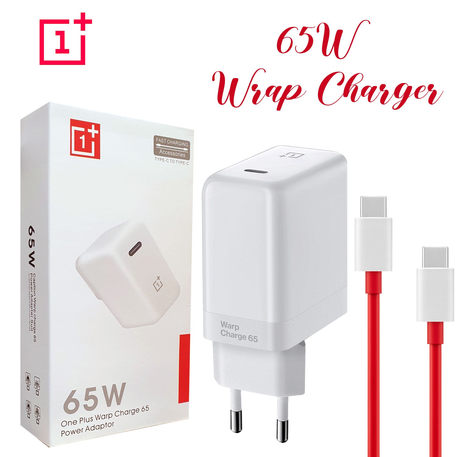65W ORIGINAL ONEPLUS SUPER FAST WARP CHARGE (EU PIN) WITH USB TYPE C TO TYPE C CABLE.