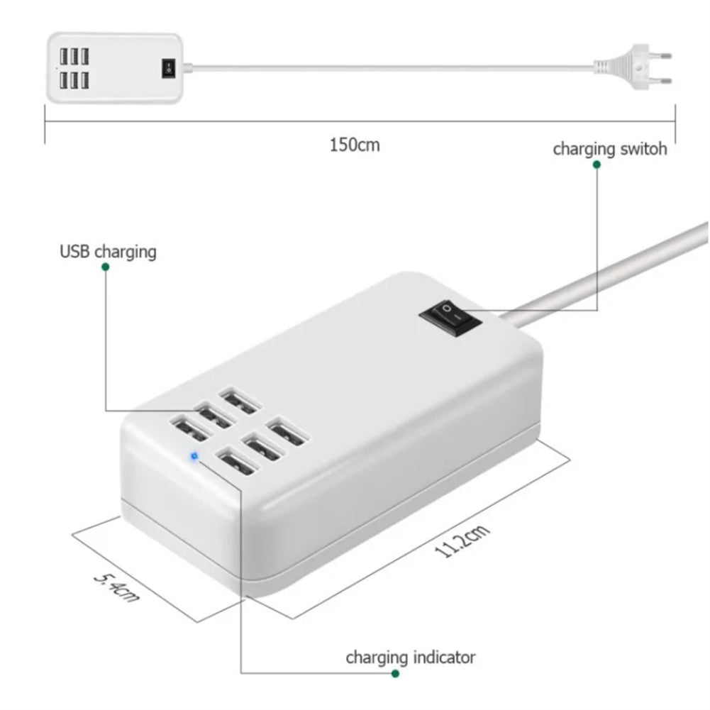 6 Port USB Charger Multiport USB Hub Adapter 30W Charging Block Desktop Charging Hub 6 USB Ports Charger Adapter With LED Work Indicator For Smart Phones Tablet Laptop
