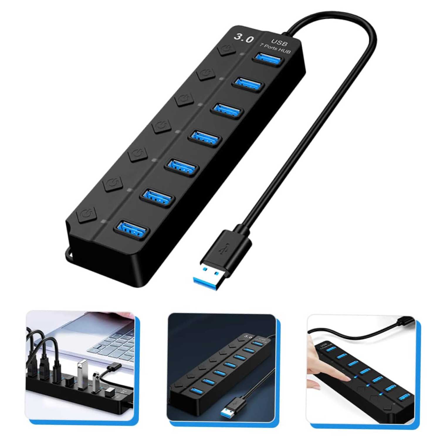 7-PORT EXPANDER USB 3.0 HUB with INDEPENDENT SWITCH PLUG PLAY.