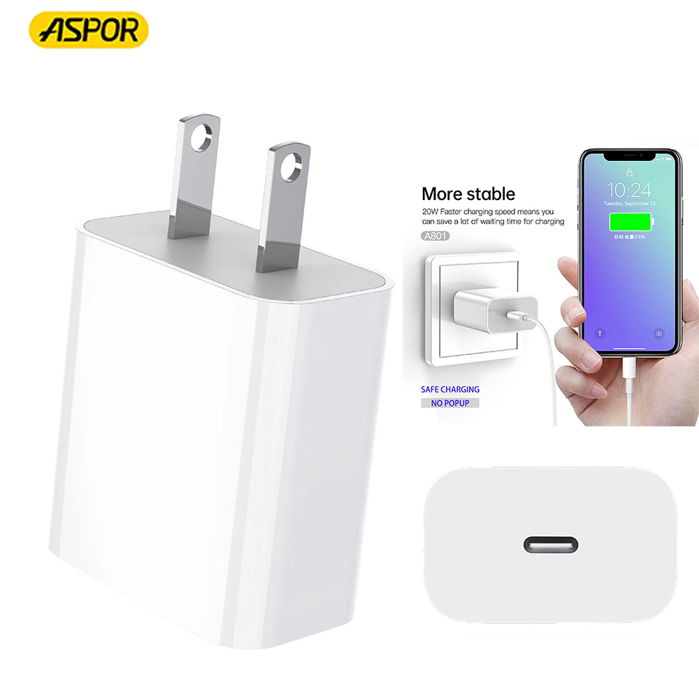 ASPOR A801 New 20W Fast Charging US PIN Quick Charge For Mobile Phone.