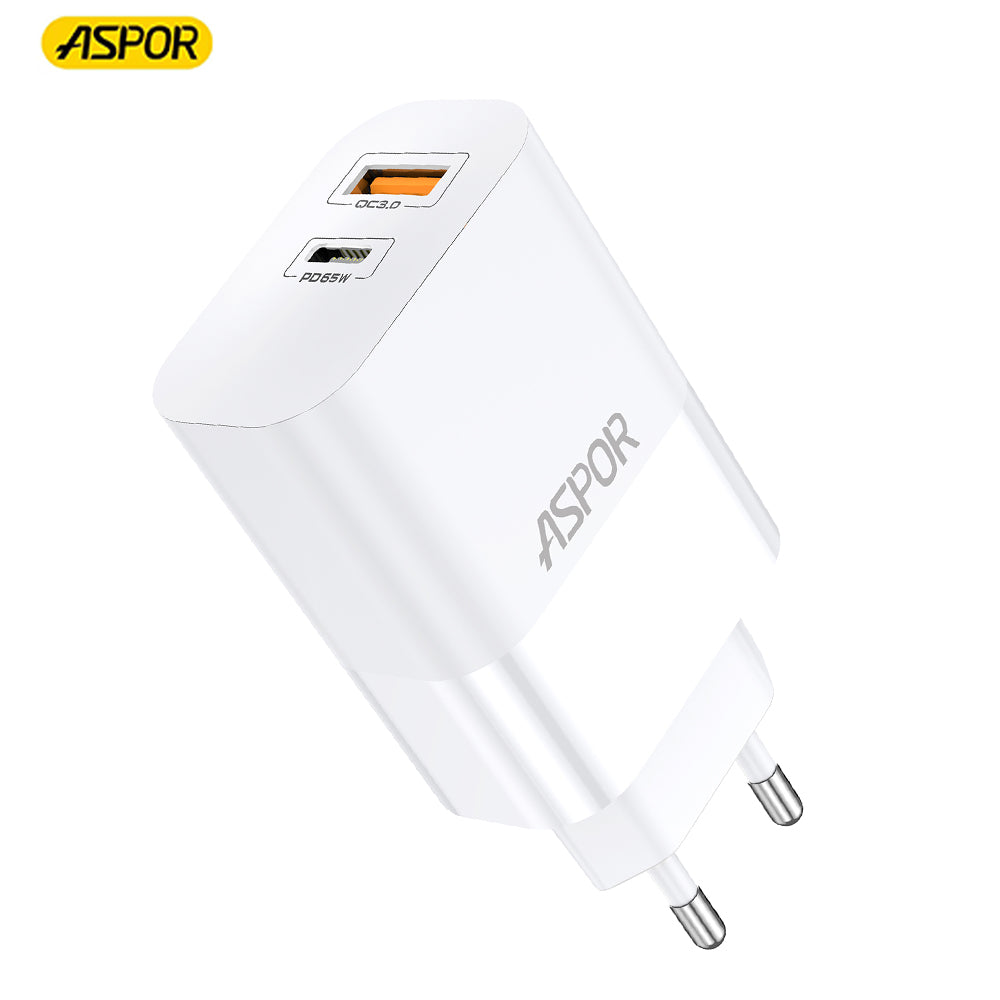 ASPOR GAN CHARGER A851 65W QC3.0 WALL CHARGER MULTI PORT USB.