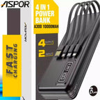 A300 ASPOR A300 POWER BANK ORIGINAL 10000MAH LI-POLYMER BATTERY 4 IN1 POWER BANK BLACK
