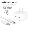 IPHONE 14 Pro 2 Pin (US PIN) 50W USB-C+C POWER Adapter With USB-C TO LIGHTINING CABLE.