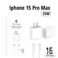 IPHONE 15 PRO MAX 2 PIN (US PIN) 35W USB-C POWER ADAPTER WITH USB-C TO C CABLE.