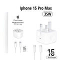 IPHONE 15 PRO MAX 3 PIN (UK PIN) 35W USB-C POWER ADAPTER WITH USB-C TO C CABLE.