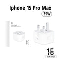 IPHONE 15 PRO MAX 3 PIN (UK PIN) 35W USB-C POWER ADAPTER.