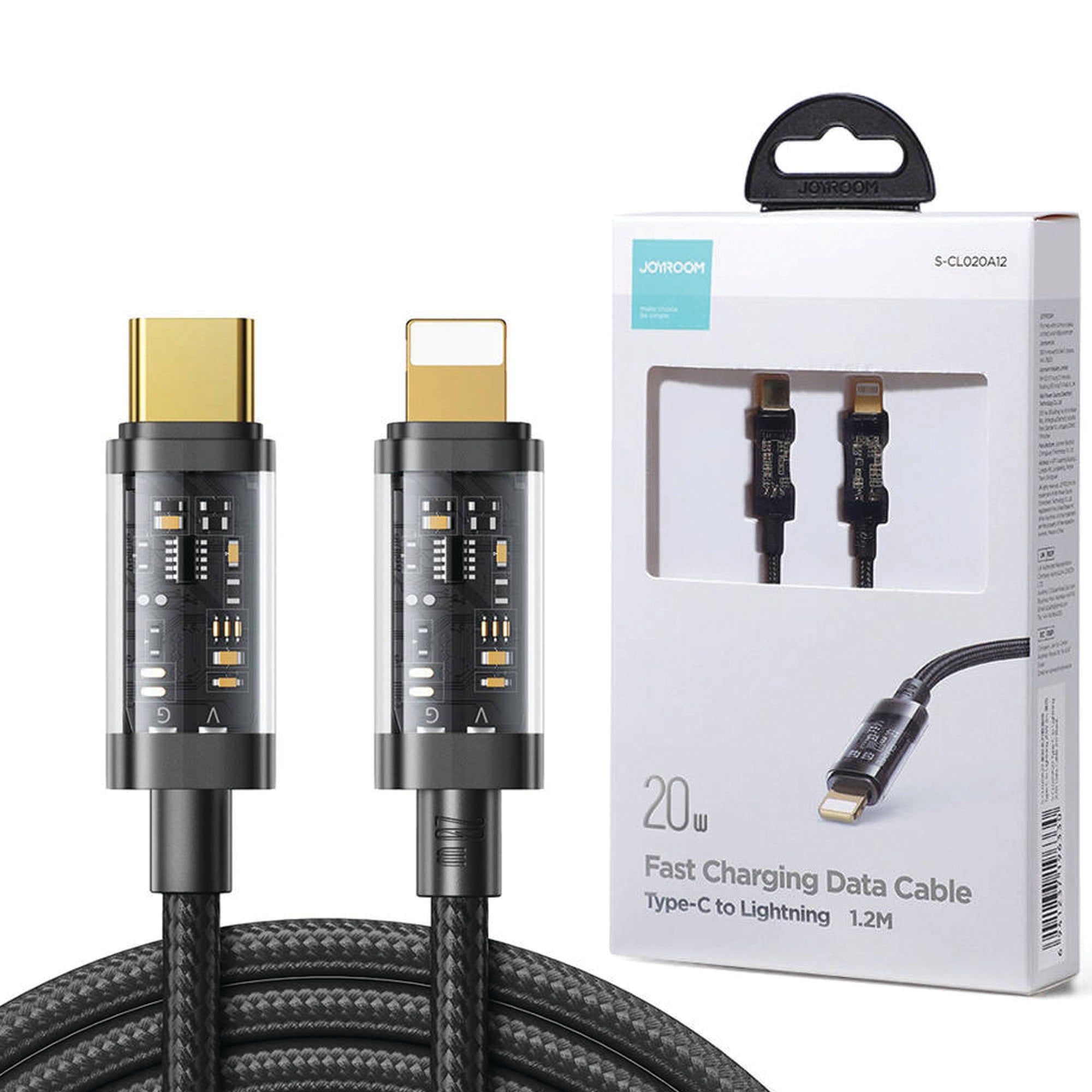 JOYROOM S-CL020A12 Type-C to Lightning 20W Data Cable 1.2m transparent nylon Black..