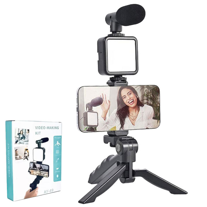 Vloging Video Kit  for Smartphone and Camera Vlogging Video Making Kit Studio Kits Video Recording Photography Suit with Microphone LED Fill Light Mini Tripod Kit With Remote