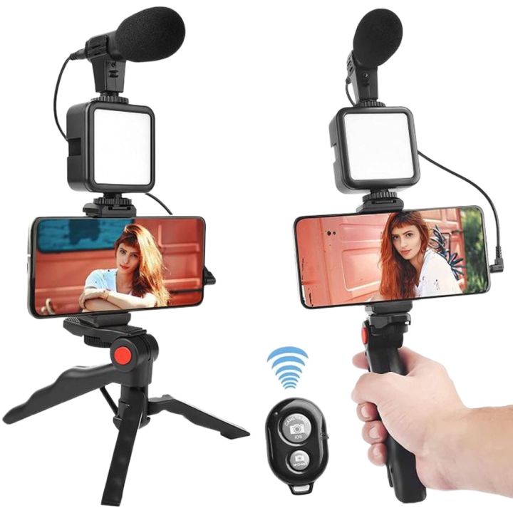Vloging Video Kit  for Smartphone and Camera Vlogging Video Making Kit Studio Kits Video Recording Photography Suit with Microphone LED Fill Light Mini Tripod Kit With Remote